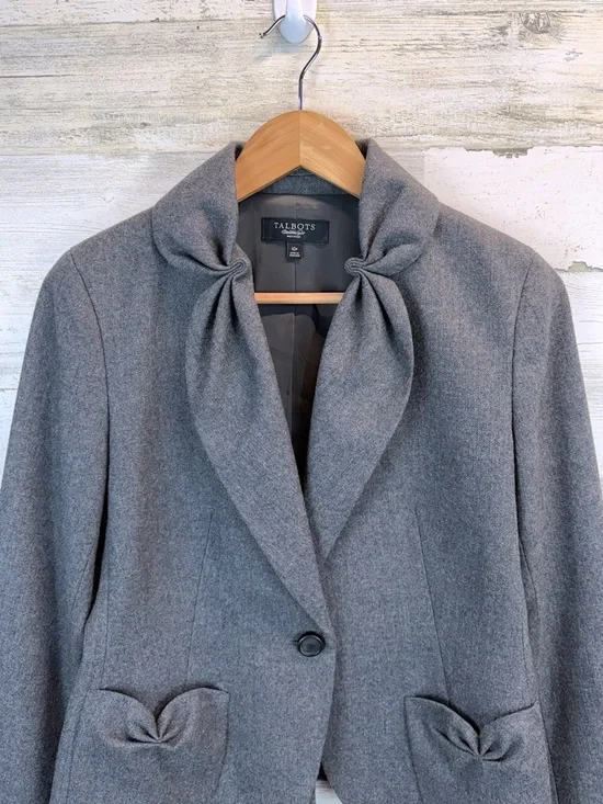 Talbots Wool Bow Blazer Gray Petite Preppy Officecore Coquette Chic Sz 10P - Picture 6 of 12
